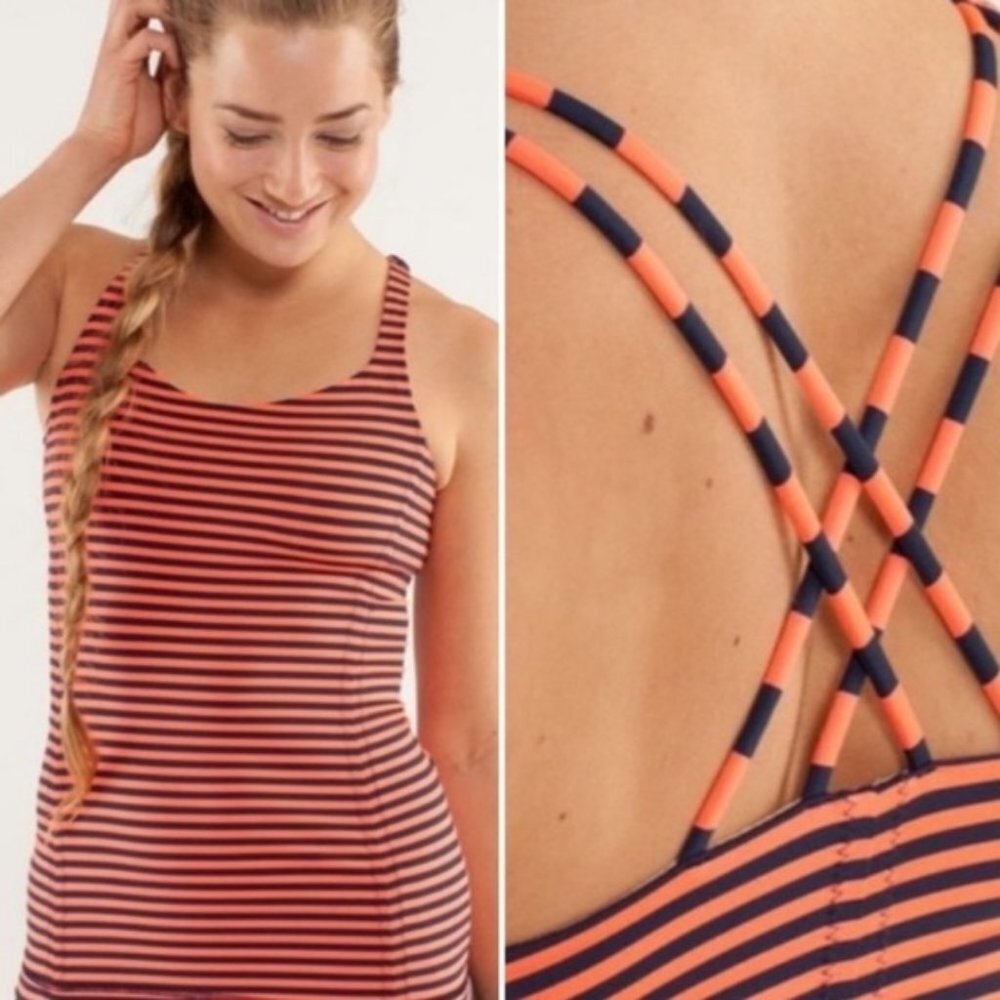 Lululemon Free To Be Tank Classic Stripe Blue Red Size 4 Strappy Lightweight Top
